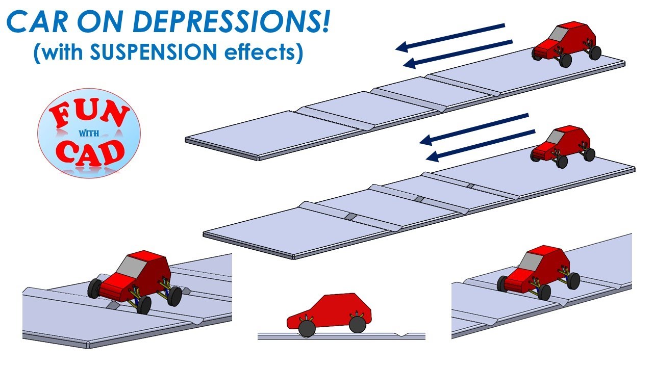 Rolling CAR on Depression patterns with suspension effects 3D CAD SolidWORKS 2017 Animation