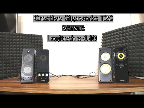 Creative Gigaworks T20 vs Logitech x-140 speakers sound/bass test