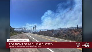 Head-on crash shuts down all lanes of I-70 in Eagle County, sparks wildfire