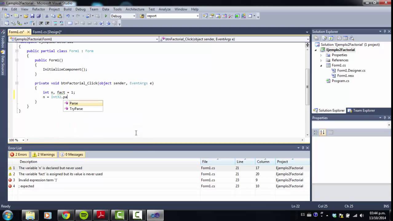 Cálculo del factorial de n con c# - YouTube