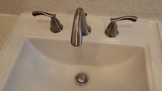 Review for Moen eva brushed nickel two handle high arc widespread bathroom faucet