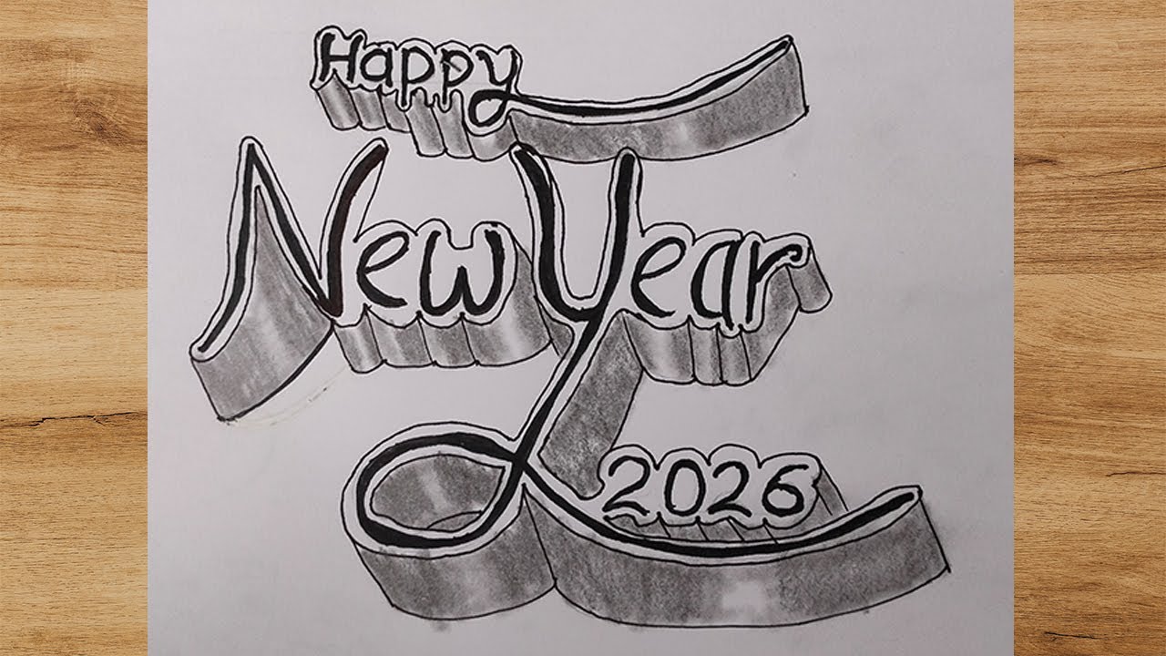 Happy New Year 2026 3D Calligraphy Drawing | Write Art on Paper Easily