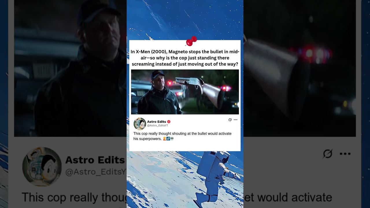 In X Men (2000), Magneto stops the bullet in mid air—so why is the cop just standing there screaming