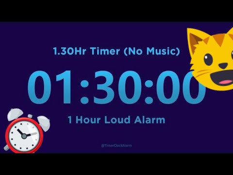 1 Hour 30 minute Timer (No Music) + 1 Hour Loud Alarm  [90 minute Countdown Timer]