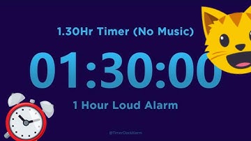 1 Hour 30 minute Timer (No Music) + 1 Hour Loud Alarm  [90 minute Countdown Timer]