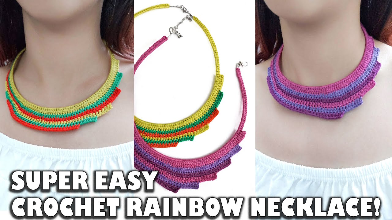 Easy Crochet Rainbow Necklace - Step by Step Tutorial! (+ENG SUB)!💎#crochettutorial #crochetnecklace