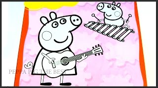 Peppa Pig Plays Guitar Kids Fun Art Activities Coloring Book Pages With Colored Markers