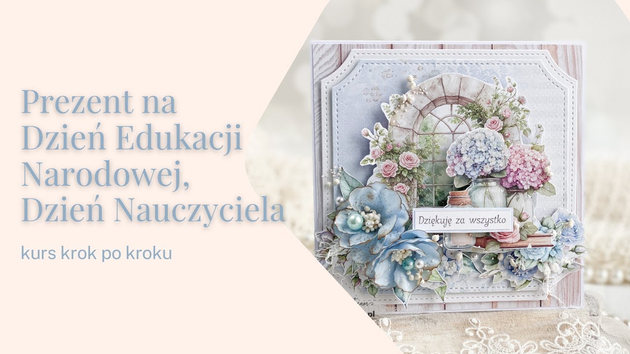 Kartka na Dzień Nauczyciela - ręcznie robiona kartka, niebieskie hortensje Lemoncraft