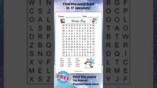 Winter Word Search-Find SLED #wordsearch #winter #wordgames #quiz #puzzlegame #snow #sledding #game