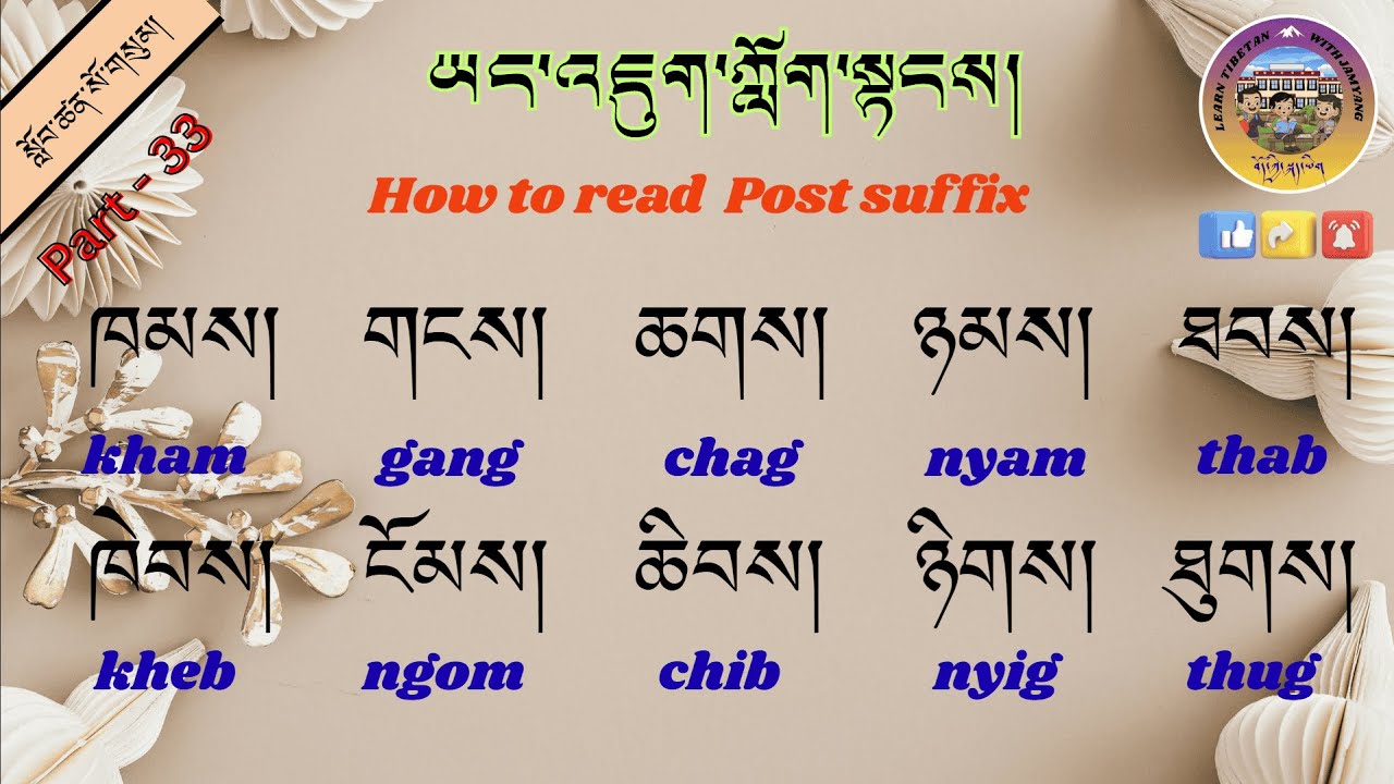 Lesson - 33 ཡང་འཇུག་ཀློག་སྟངས།    How to read post suffix