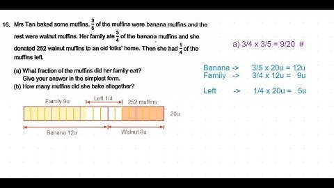 P6 2019 Raffles Girls SA1 Q16 - Fractions | Mrs Tan Baked Banana Walnut Muffins | PSLE Maths