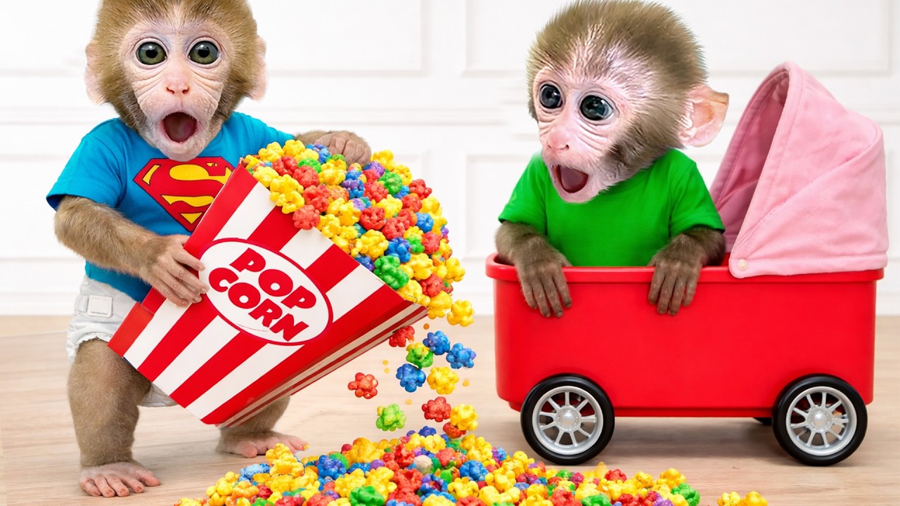 القرد اللطيف بون بون يهرب من متاهة السجن السحرية مع أخيه الصغير ويشتري فشار قوس قزح