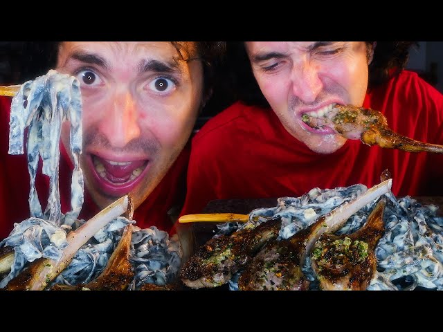 3 CHEESE Fettuccine Alfredo and Buttery Lamb Chops ! * ASMR MUKBANG NO TALKING *