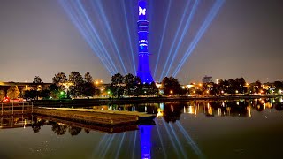 Световое шоу Останкинская башня Москва 2021: вид со стороны пруда