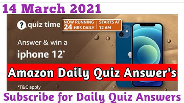 Amazon Quiz Answers Today | 14 March 2021 | Win iPhone 12 | Amazon Daily Quiz