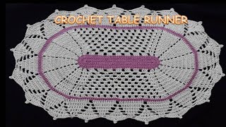 Crochet Table Runner. Oval shape Table top...