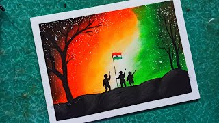 Indian army soldier with flag scenery drawing - republic day drawing easy screenshot 2