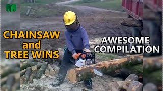 Chainsaw and tree epic wins - Awesome people WIN compilation