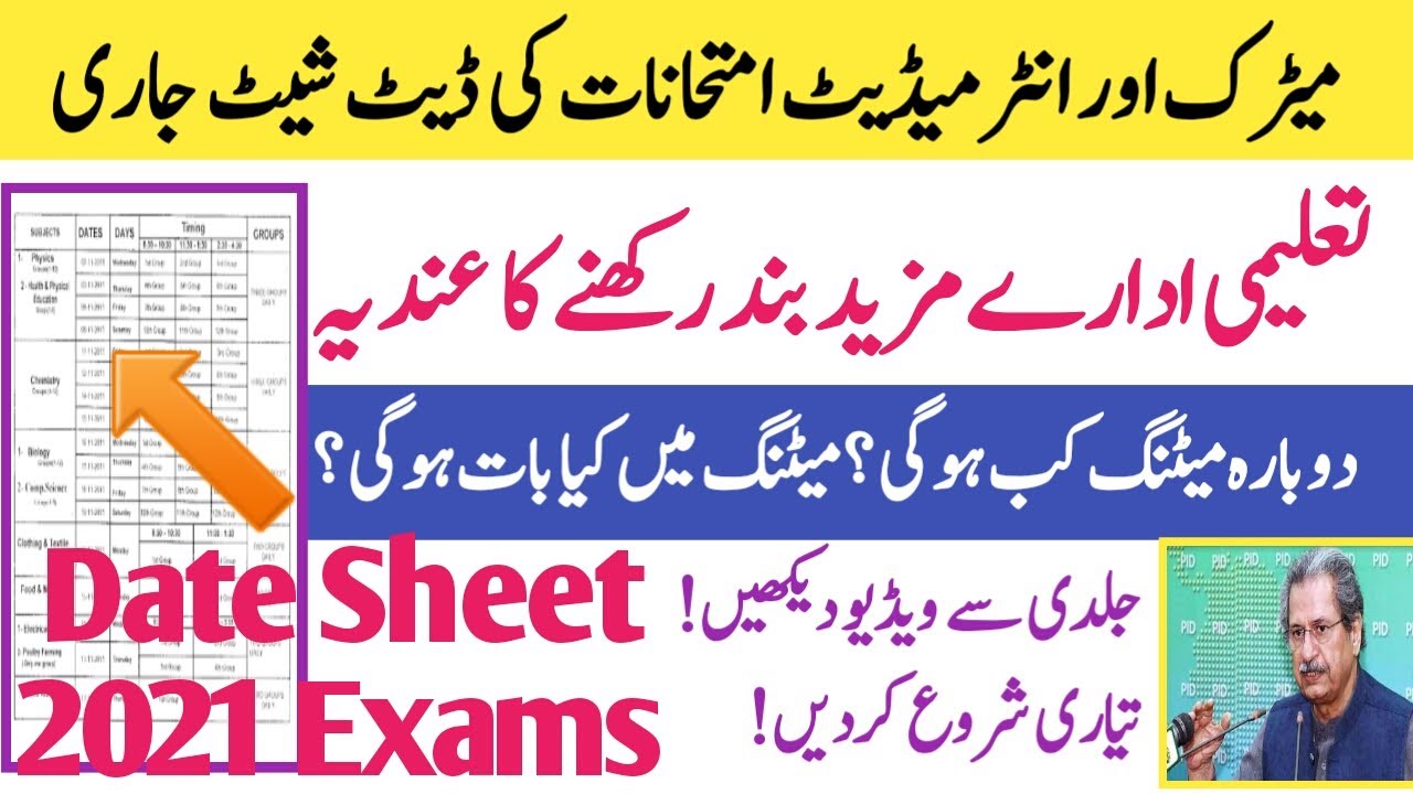 Tentative Date Sheet Announced Exams 2021 | Matric & Inter Exams 2021 | Board Exams 2021 | Vacation