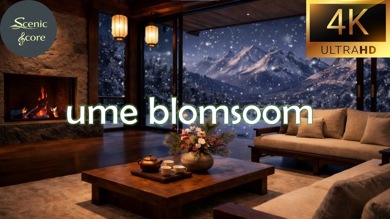 Relaxing music in this cozy room decorated with Ume blossom, overlooking the majestic mountains.