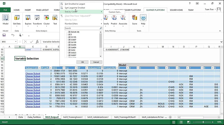 Constructing Multiple Linear Regression (MLR) Model Using Best Subset Selection (XLMiner)