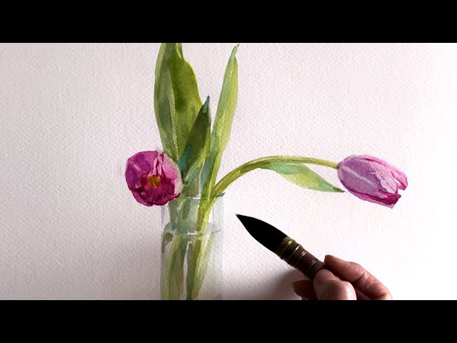 踊るチューリップ 水彩画 Watercolor Sketch 144/Tulips -No pencil underdrawing 水彩