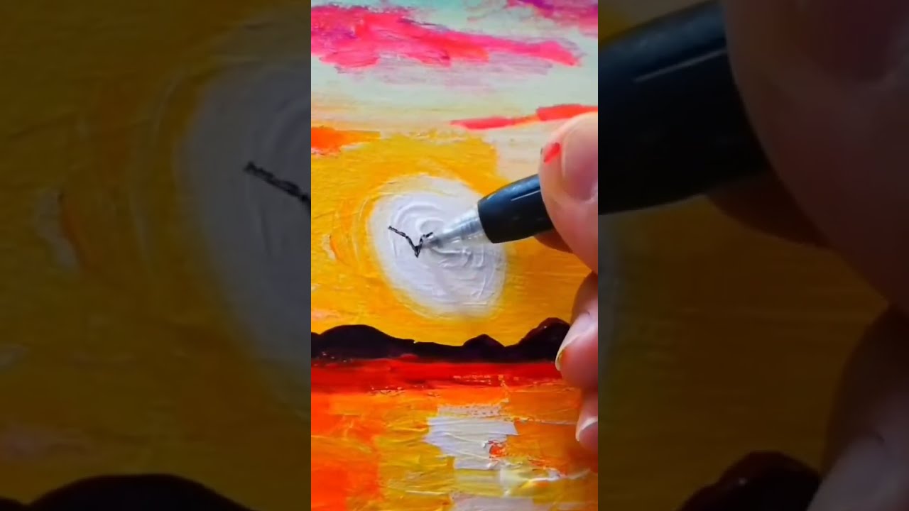 油絵 絵画 【夕日のカモメ】