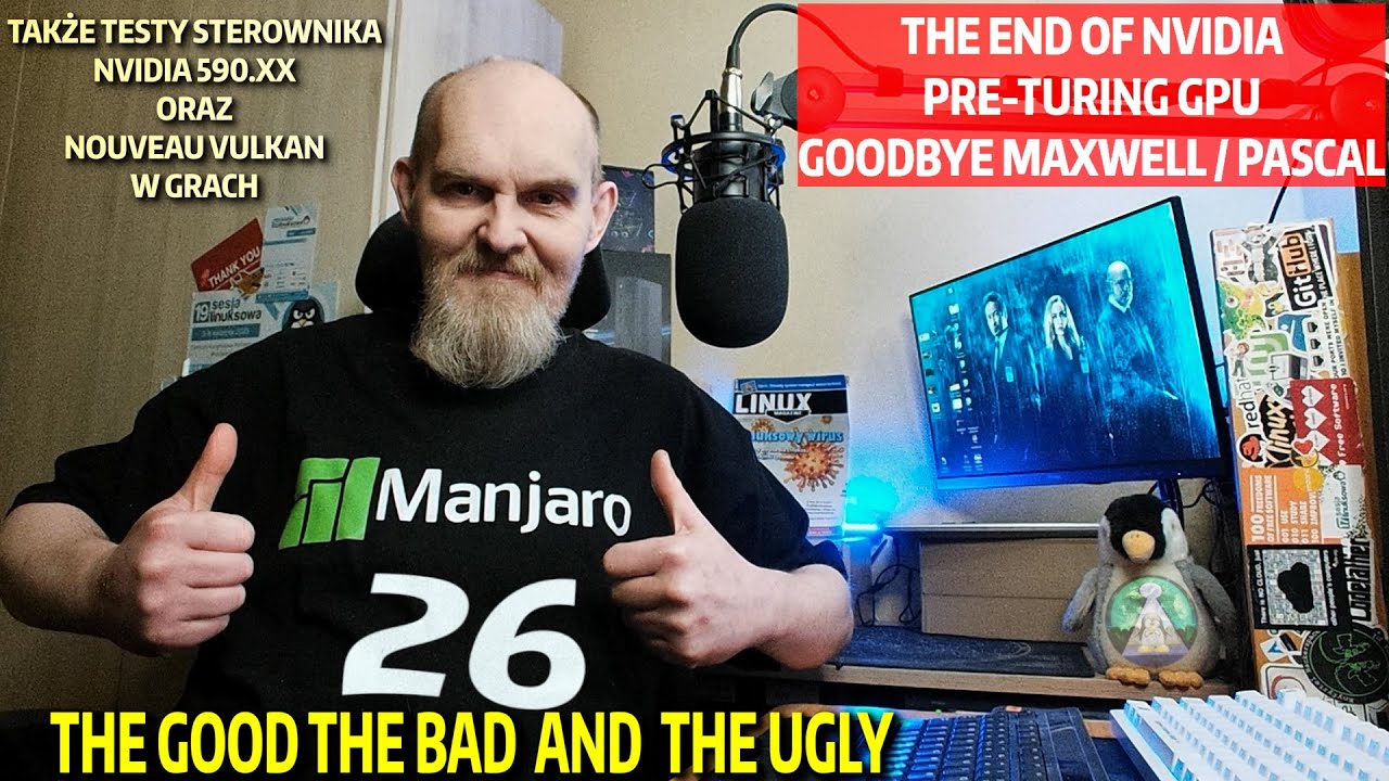 Linux MANJARO 26 - KONIEC PRE-TURING GPU  Sterowniki Nvidia 590 / Cyberpunk 2077 na NOUVEAU VULKAN