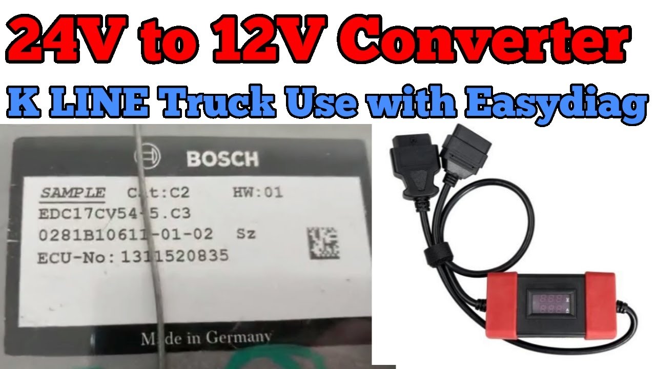 24V to 12V Heavy Duty OBD Truck Converter tested on BOSCH EDC17 KLINE with  Golo/easydiag / K-Line 