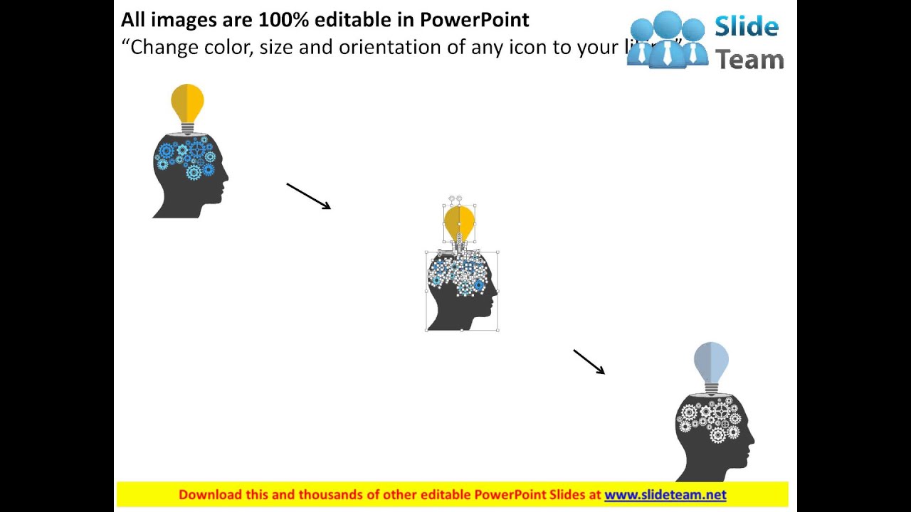 two staged human face gears bulbs flat powerpoint design - YouTube