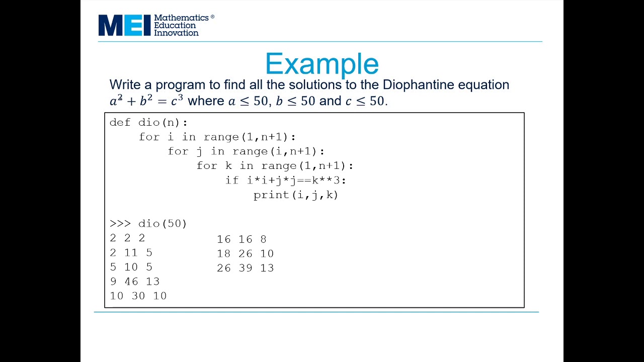 MEI FPT: Number Theory 4 - Diophantine equations: Other Diophantine ...