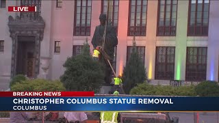 Crews taking down Christopher Columbus statue in front of Columbus City Hall