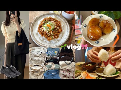 vlog》1人暮らし社会人の3日間ゆる休日記録🍙夏服紹介🎀・おうちごはん・ドライキーマカレー＆芋もちレシピ・購入品紹介etc