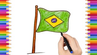 How To Draw cute Brazil Flag Drawing Painting Coloring For Kids and Toddlers - Child Art