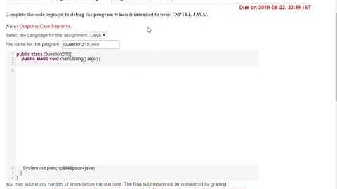 NPTEL || Programming in Java || Assignment-5 || Week-2 || 2019