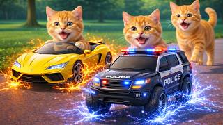 Cute Kittens Driving a Yellow Sports Car and Police SUV – Mama Cat Shocked! 😱 screenshot 4
