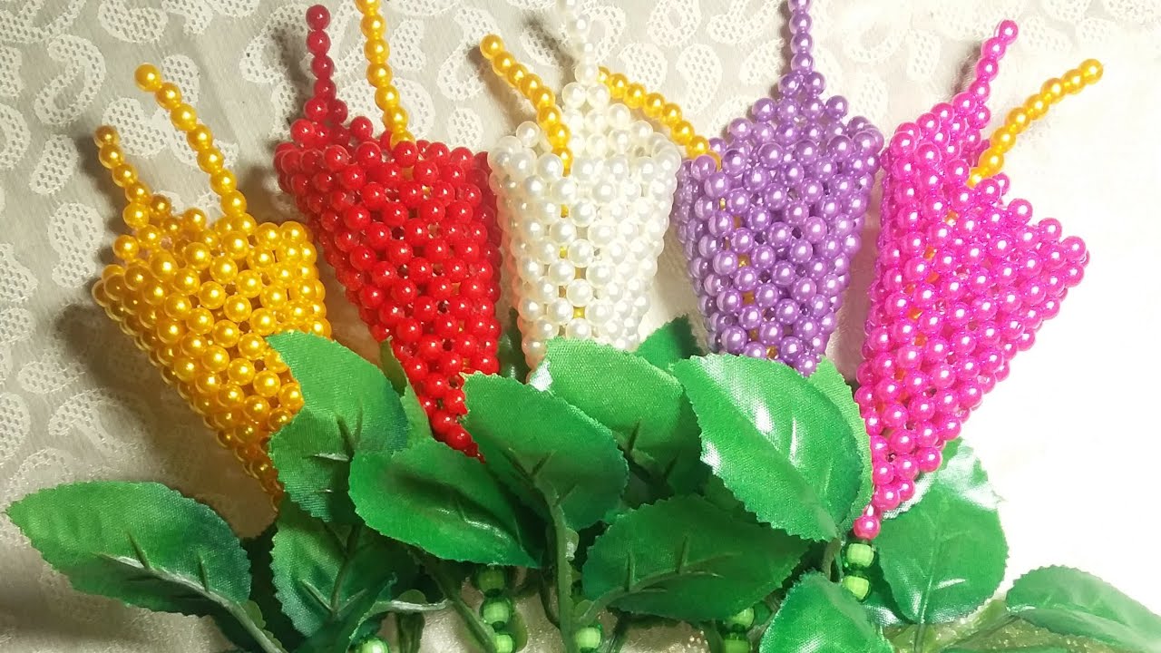 টিউলিপ ফুল/ Putir kaj/ Beaded Tulip flower / SR Handicraft