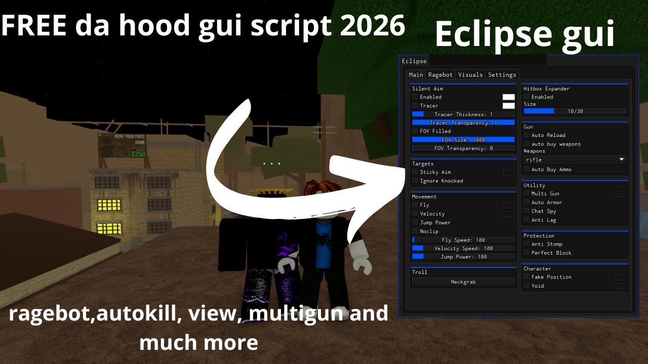 OP & FREE da hood gui script 2026, rage bot, silent aim, neckgrabs and ...