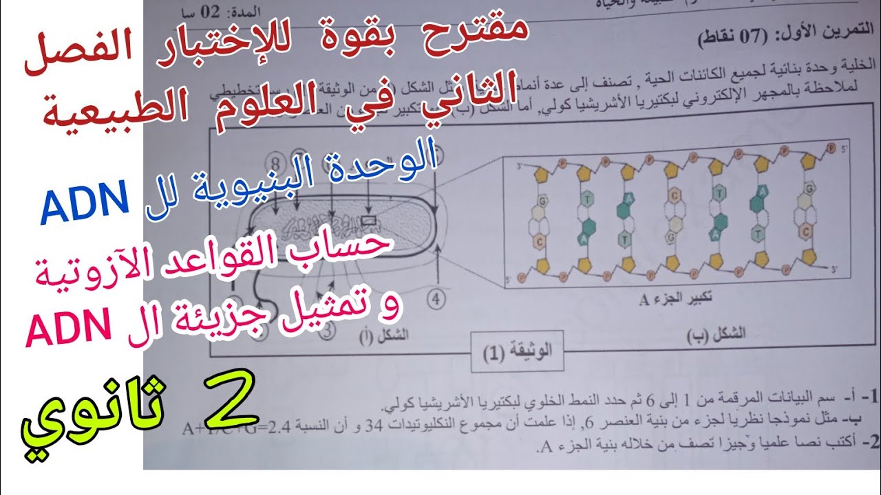 مقترح بقوة للإختبار الفصل الثاني في العلوم الطبيعية (حول الوحدة البنيوية لل ADN + نص علمي)/ 2 ثانوي