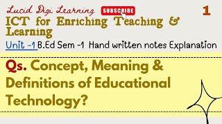 Concept, Meaning and Definitions of Educational Technology | ICT | B.ed Sem-1 Notes | TET DSC B.Ed