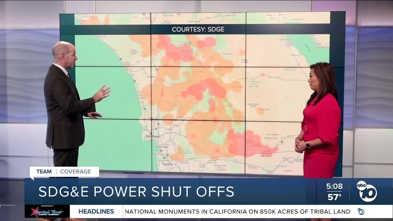 SDG&E power shutoffs due to Santa Ana winds as of Wednesday morning ...