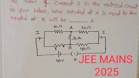 The value of current I in the electrical circuit as given below when potential at A is equal to the