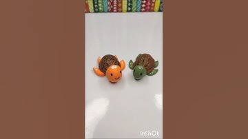 DIY Tiny turtle🐢 with walnut shell #shorts#diy#turtle #shellcraft #clayart#trending  #youtubeshorts