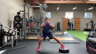 Cable Resisted Eccentric Lateral Lunge to Explosive Push Off with Belt Feet Elevated