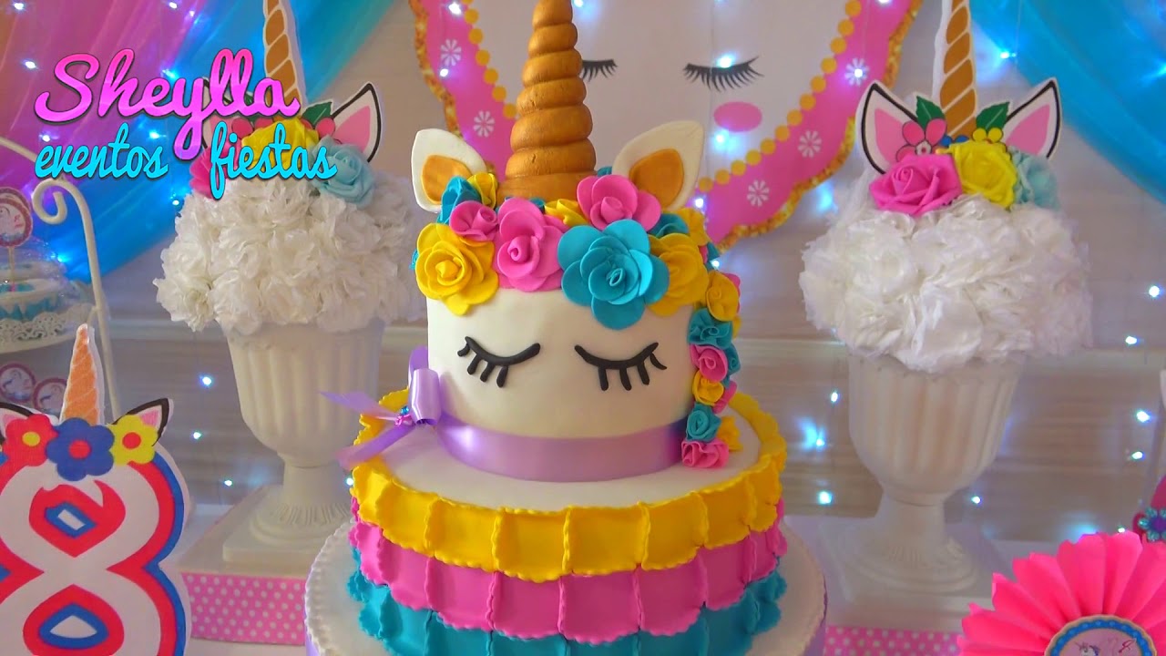 UNICORNIO, arco iris, decoración temática de unicornios para niñas, con  torta y bocaditos - YouTube