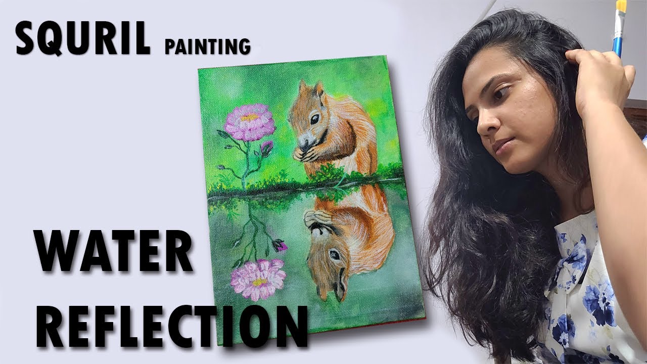 How to paint Squirrel acrylic painting water reflection painting