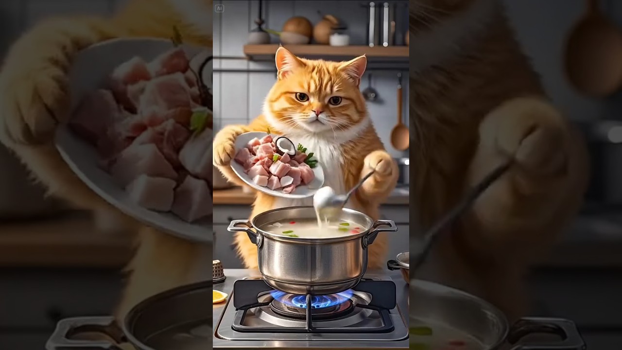 Chef Cat’s Special Feast – Cooking for a Friend! 🍽️🐱 