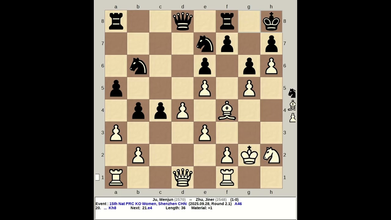 Ju, Wenjun vs Zhu, Jiner | 15th National PRC KO Chess 2025, Shenzhen China R2 1