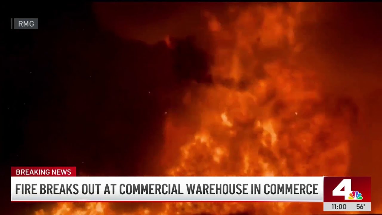Fire breaks out at commerical Warehouse in Commerce - YouTube