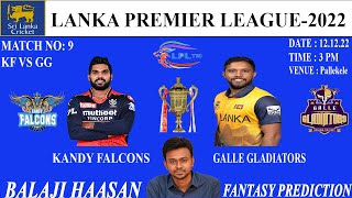 LPL  T20, 2022 – Match No 9 , KF vs GG  , Balaji Haasan,